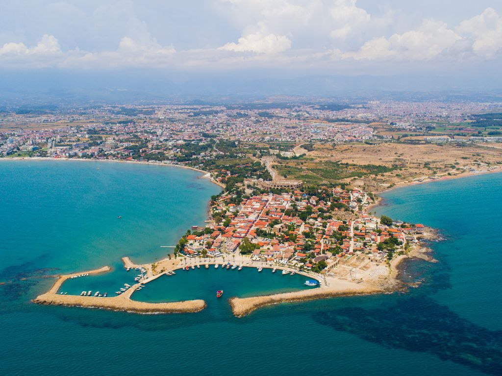 Aerial view of city Side Manavgat Antalya in Turkey part of Country overview Türkiye